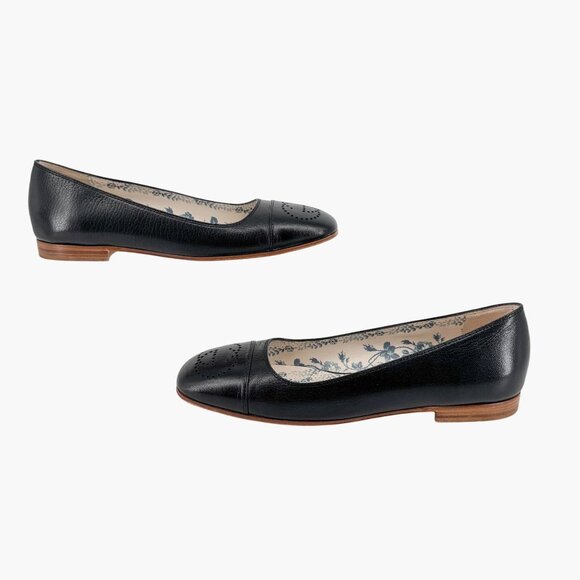 Gucci Hills GG Interlock Black Leather Cap Toe Ballet Flats Shoes Size 39 US 9 - Picture 8 of 16